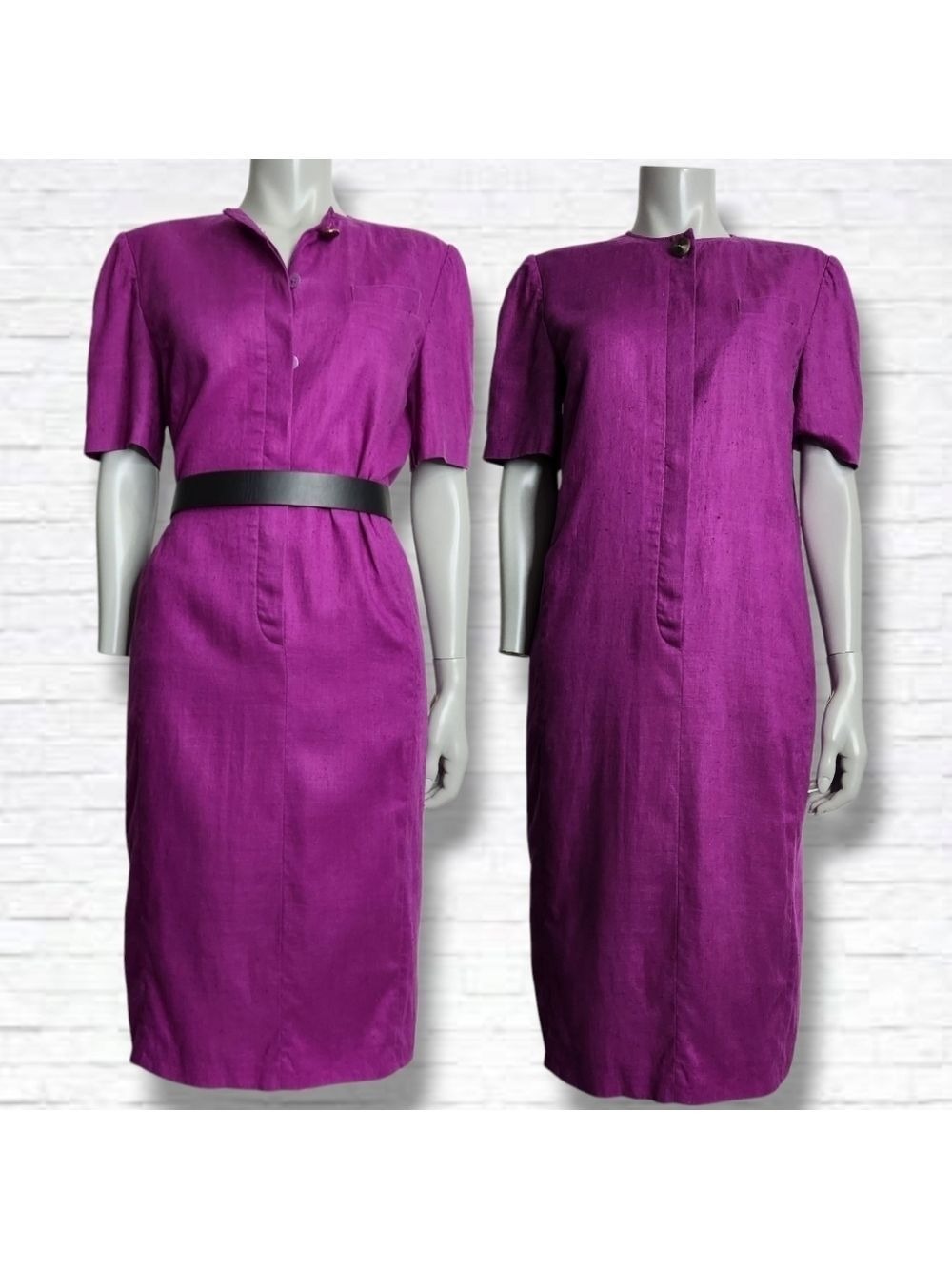 Vintage Liz Claiborne Purple Linen Button Down Tee Shirt Midi Dress Size 4
